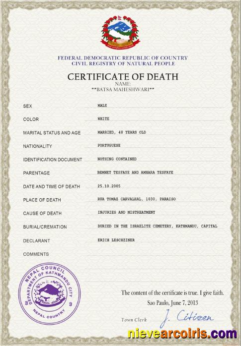 Nepal vital record death certificate